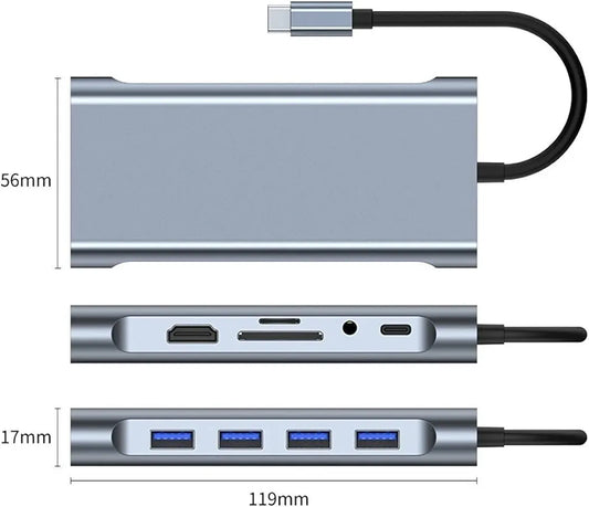 Type-C Çoklu Dönüştürücü Hub Adaptör (9in1) - HDMI, VGA, USB, Ethernet, Kart Okuyucu